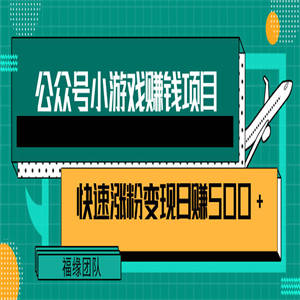 公众号小游戏赚钱玩法，快速涨粉变现日赚500+【视频课程】